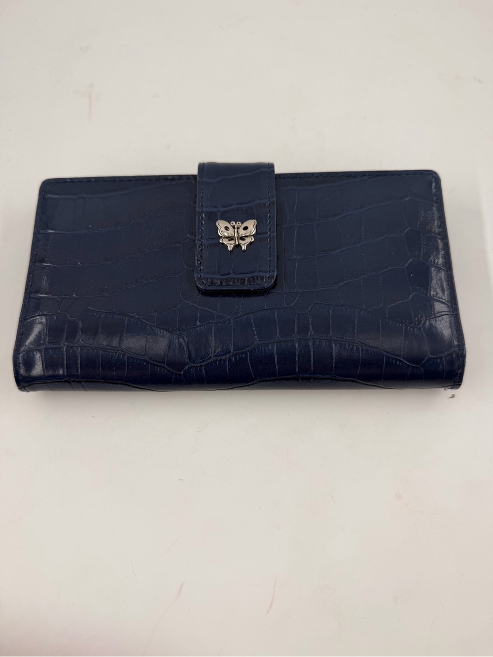NEW! Mundi Blue Vegan Leather Butterfly Accent Snap Closure Bi-Fold Wallet